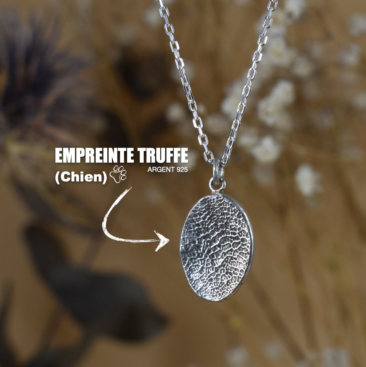 Pendentif empreinte truffe chien kit argent piloculus artisanal